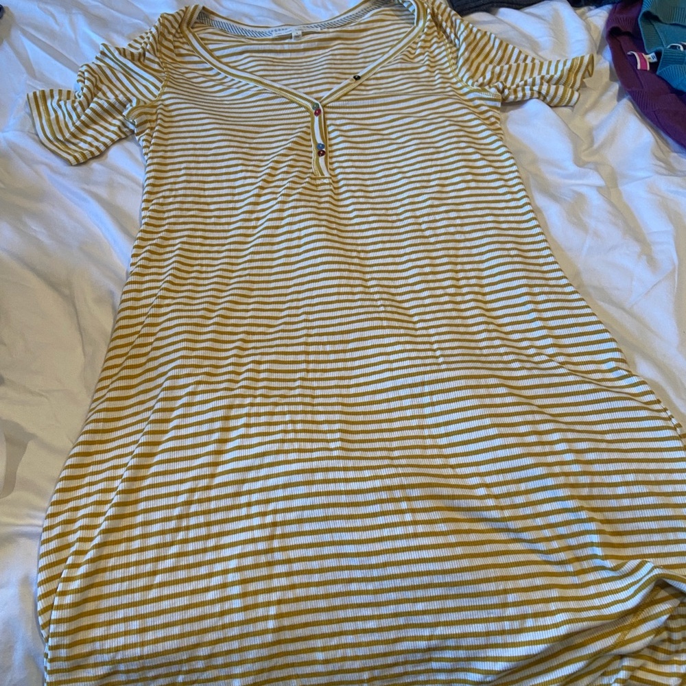 Anthropologie Yellow and White Striped Short Sleeve Dress